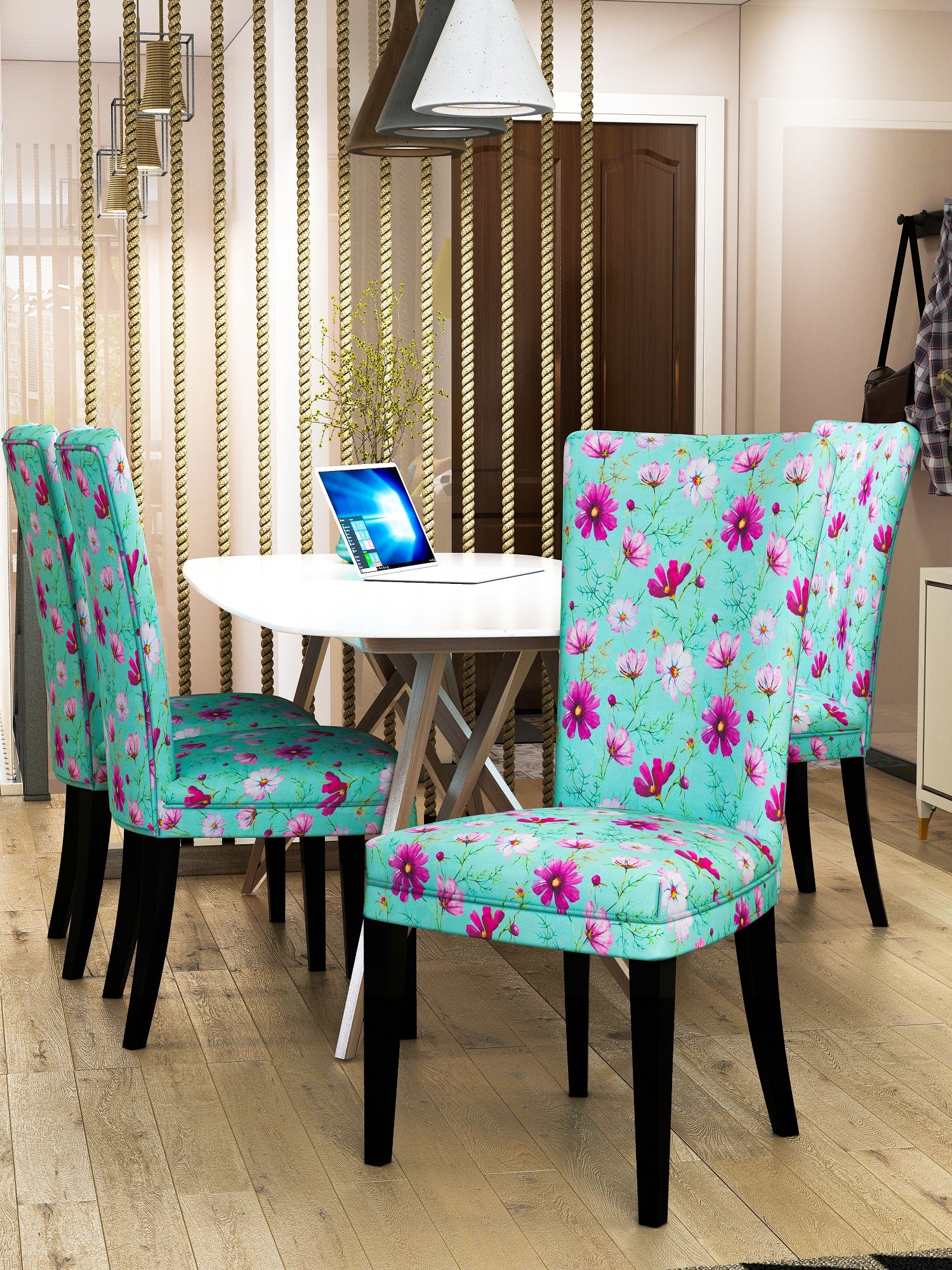 Nendle Elastic/High Stretchable Chair Covers for 4 Seater Dining/Center Table Chairs (4 Pieces, Sea Green)