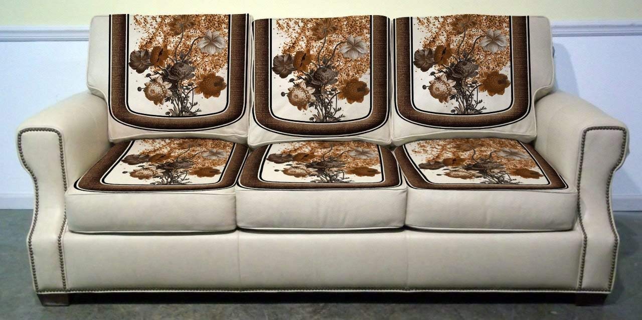 Nendle Velvet Digital Print 5 Seater Sofa Cover Set for Living Room (Dark Brown, 6 Pieces)