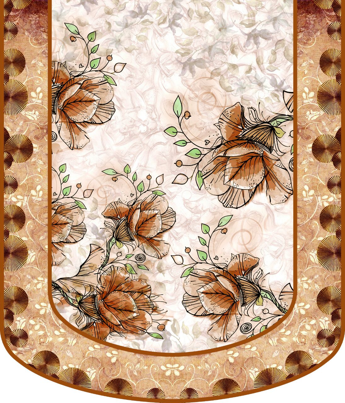 Nendle Velvet Digital Print 5 Seater Sofa Cover Set for Living Room (Light Brown, 6 Pieces)