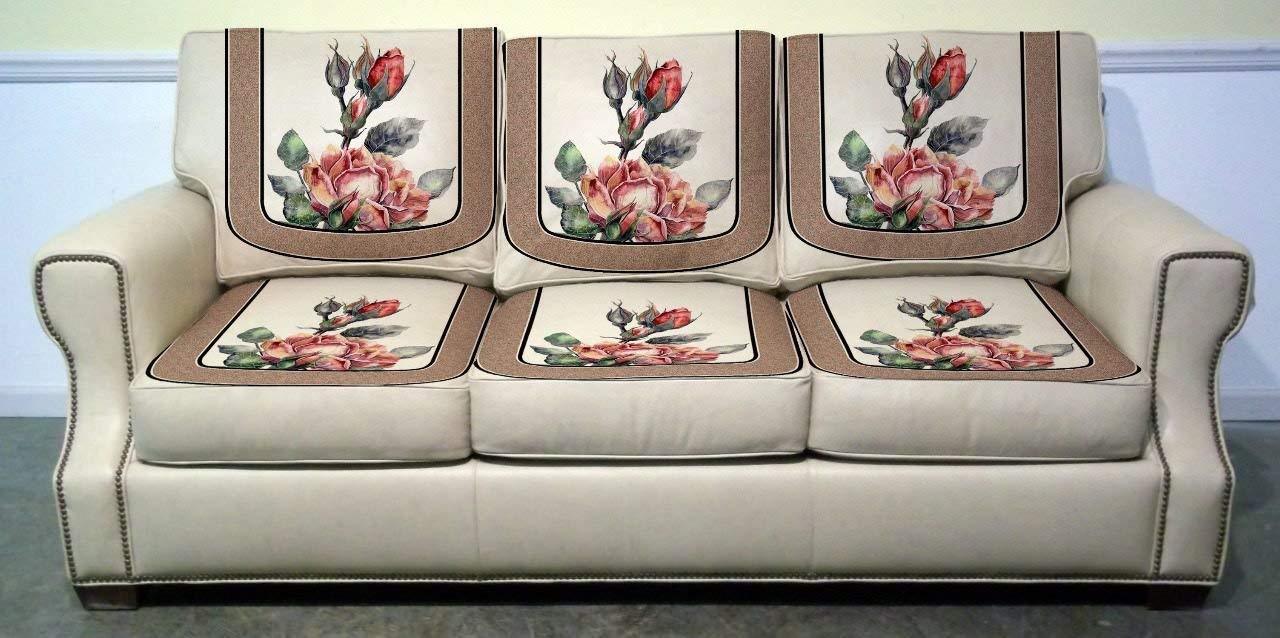 Nendle Velvet Digital Print 5 Seater Sofa Cover Set for Living Room (Multicolour, 6 Pieces)