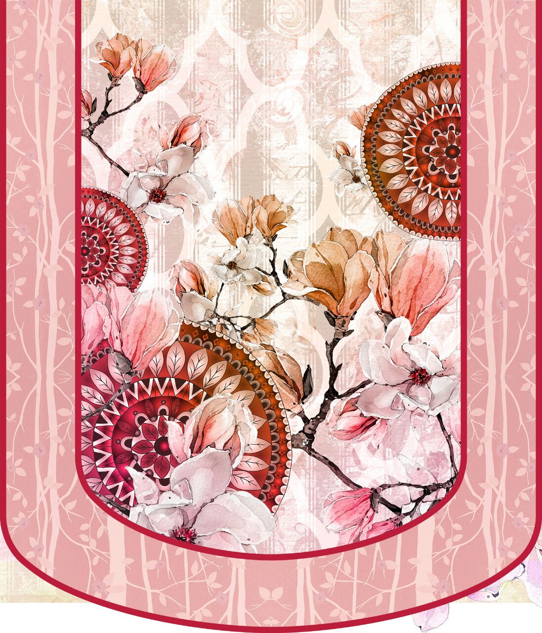 Nendle Velvet Digital Print 5 Seater Sofa Cover Set for Living Room (Light Pink, 6 Pieces)