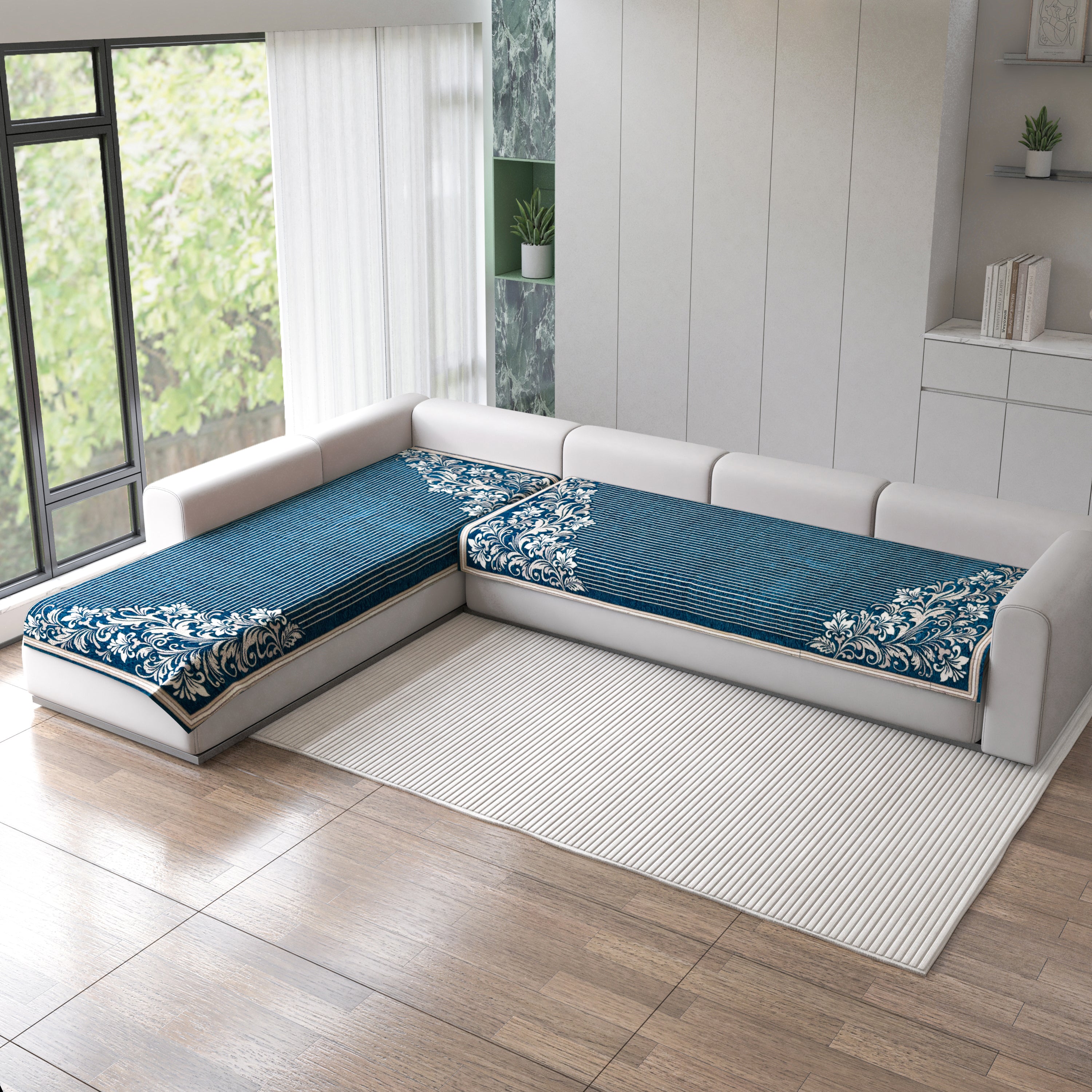 Premium Velvet L-Shape 3+3 Sofa Mat Cover (Protector)