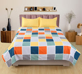 Nendle 180TC Polycotton Double Bed Checkered Bedsheet  with Contrast Pillow Cover (Pack of 1, Multicolor)