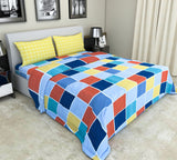 Nendle 180TC Polycotton Double Bed Checkered Bedsheet  with Contrast Pillow Cover (Pack of 1, Multicolor)