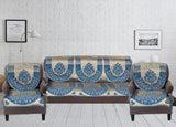 Nendle Damask Design Concept Sofa Set Covers 5 Seater with 80% Cotton & 20% Jute (Sky Blue, Pack of 6)