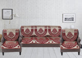 Nendle Damask Design Concept Sofa Set Covers 5 Seater with 80% Cotton & 20% Jute (Maroon & Golden, Pack of 6)