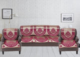 Nendle Damask Design Concept Sofa Set Covers 5 Seater with 80% Cotton & 20% Jute (Dark Pink, Pack of 6)