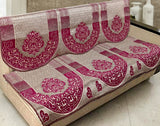 Nendle Damask Design Concept Sofa Set Covers 5 Seater with 80% Cotton & 20% Jute (Dark Pink, Pack of 6)