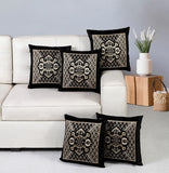 Nendle Jacquard Weaved Decorative Velvet Cushion Cover Set of 5 Pieces (Black, 16x16 Inches)