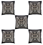 Nendle Jacquard Weaved Decorative Velvet Cushion Cover Set of 5 Pieces (Black, 16x16 Inches)