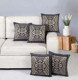 Nendle Jacquard Weaved Decorative Velvet Cushion Cover Set of 5 Pieces (Grey, 16x16 Inches)