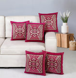 Nendle Jacquard Weaved Decorative Velvet Cushion Cover Set of 5 Pieces (Pink, 16x16 Inches)