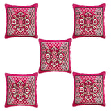 Nendle Jacquard Weaved Decorative Velvet Cushion Cover Set of 5 Pieces (Pink, 16x16 Inches)