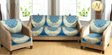 Nendle Luxurious Cotton Polka Dot Design 5 Seater Sofa Cover Set (Sky Blue, 6 Pieces)