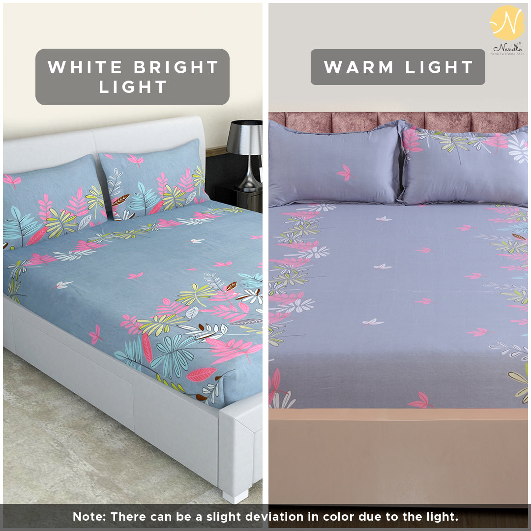 Nendle Microfiber 210TC Double Bedsheet Queen Size 78x60 Inches with Elastic Fitting with 2 Pillow Covers (Fits Upto Mattress of 10 Inches, Light Grey)