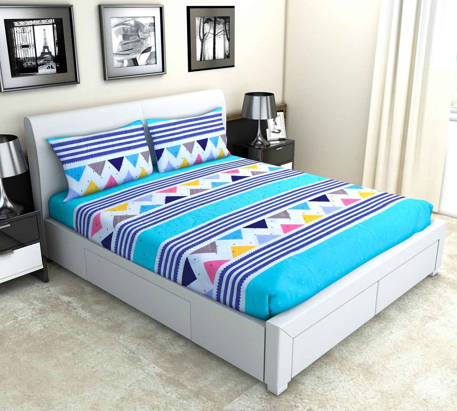 Nendle Elastic Fitted Microfiber 210TC Double Bedsheets King Size 78x72 Inches with 2 Pillow Covers (Fits Upto Mattress of 10 Inches, Blue)