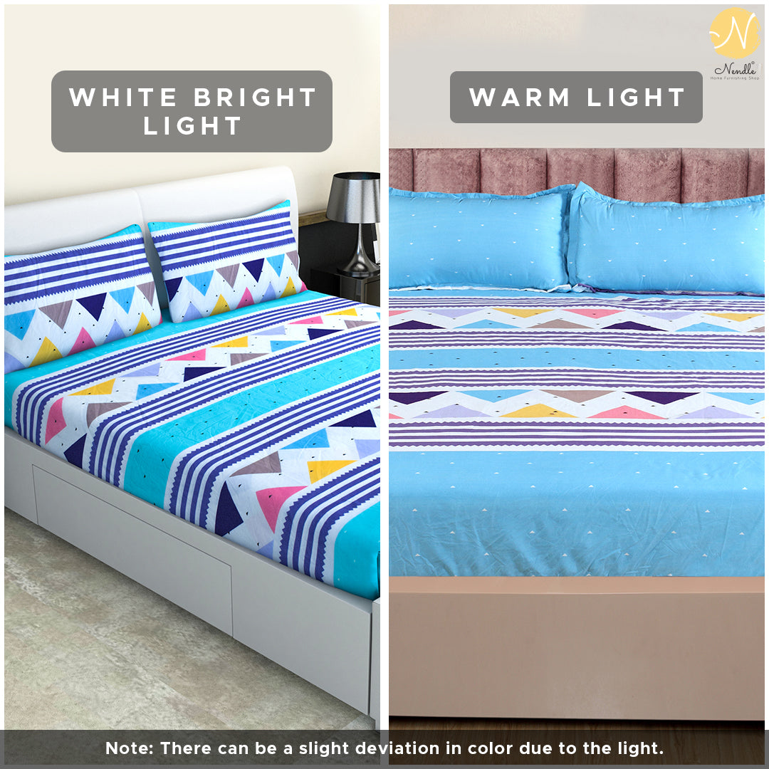 Nendle Elastic Fitted Microfiber 210TC Double Bedsheets King Size 78x72 Inches with 2 Pillow Covers (Fits Upto Mattress of 10 Inches, Blue)