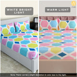 Nendle Microfiber 210TC Double Bedsheet Queen Size 78x60 Inches with Elastic Fitting with 2 Pillow Covers (Fits Upto Mattress of 10 Inches, Multicolor)
