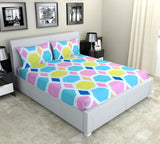 Nendle Microfiber 210TC Double Bedsheet Queen Size 78x60 Inches with Elastic Fitting with 2 Pillow Covers (Fits Upto Mattress of 10 Inches, Multicolor)