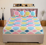 Nendle Microfiber 210TC Double Bedsheet Queen Size 78x60 Inches with Elastic Fitting with 2 Pillow Covers (Fits Upto Mattress of 10 Inches, Multicolor)