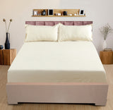 Nendle Elastic Fitted Stripe Pattern Microfiber 210TC Double Bedsheets King Size 78x72 Inches with 2 Pillow Covers (Fits Upto Mattress of 10 Inches, Beige)