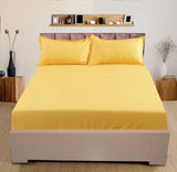 Nendle Elastic Fitted Stripe Pattern Microfiber 210TC Double Bedsheets King Size 78x72 Inches with 2 Pillow Covers (Fits Upto Mattress of 10 Inches, Yellow)