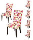 Nendle Stretch Removable Floral Printed Elastic Chair Covers and Protectors for Dinning Chairs (6 Pieces, Beige)