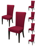 Nendle Plain Solid Color Polyester Stretchable Elastic Fitted Chair Covers for Living Room (Maroon, Set of 6)