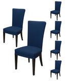 Nendle Plain Solid Color Polyester Stretchable Elastic Fitted Chair Covers for Living Room (Navy Blue, Set of 6)