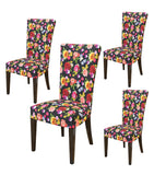 Nendle Elastic/High Stretchable Chair Covers for 4 Seater Dining/Center Table Chairs (4 Pieces, Multi Flowers)