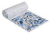 Nendle Both Side Use Floral Design Cotton Dohar for Single Bed Light Weight for Summer (Sky Blue White, 1 Piece)