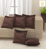 Nendle Velvet Plain/Solid Cushion Covers Set of 5 Cushion (Dark Brown, 16x16 Inches)