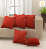 Nendle Velvet Plain/Solid Cushion Covers Set of 5 Cushion (Red, 16x16 Inches)